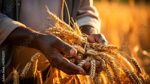 farmer hand holding wheat in africa