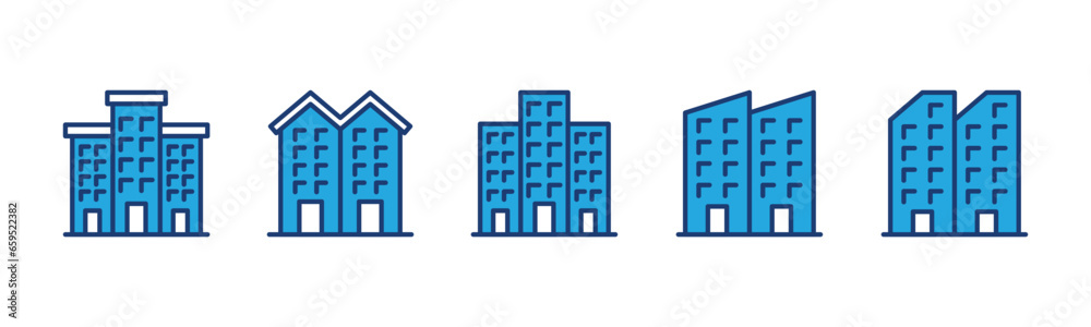 Building and condo icons. Condominium icon. Real estate, apartment, skyscrapers, home, house, urban, city, hotel, town. Editable stroke. Vector illustration Building and condo icons. Condominium icon. Real estate, apartment, skyscrapers, home, house, urban, city, hotel, town. Editable stroke. Vector illustration