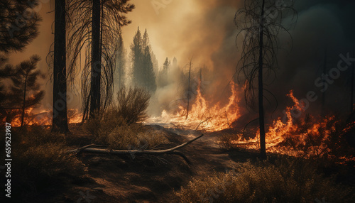 Mystery surrounds the spooky forest fire burning in the wilderness generated by AI © Stockgiu