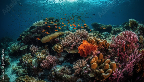 Colorful sea life in natural beauty of tropical underwater landscape generated by AI