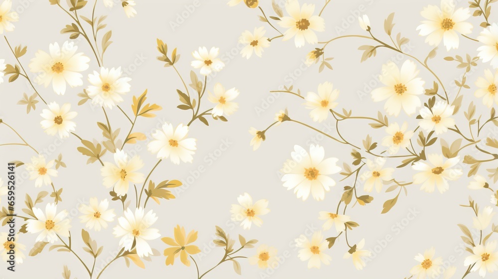  a white and yellow flower pattern on a light gray background.  generative ai