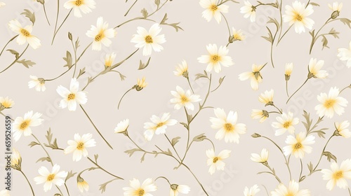  a floral wallpaper with white and yellow flowers on a light pink background. generative ai