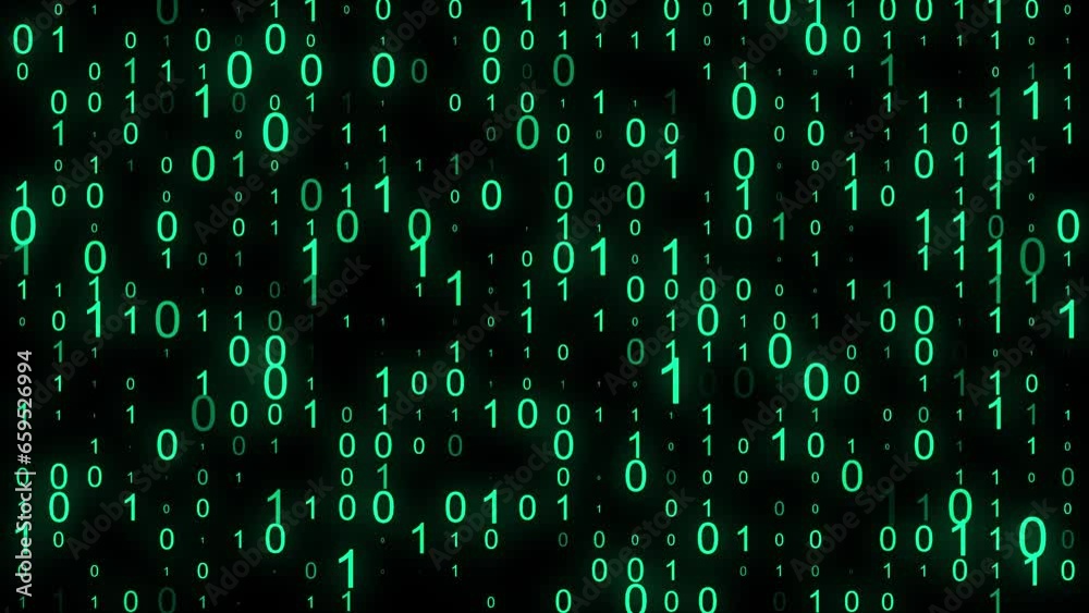 Technology matrix background. Cyber security with falling numbers on screen. Green binary code. Digital system. Decoding data. Hacked concept. 3D rendering.