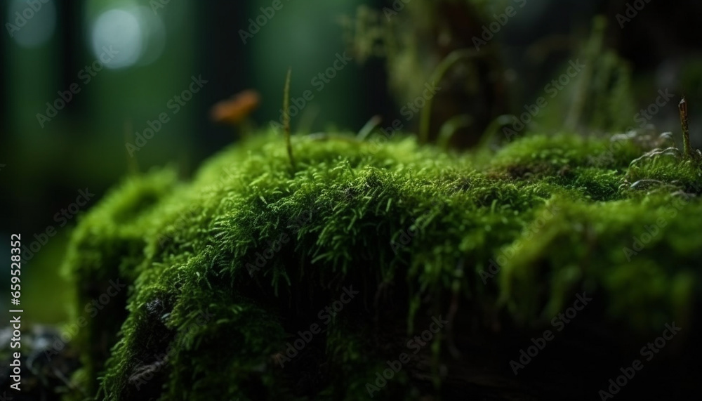 Fresh green leaves on wet forest floor generated by AI