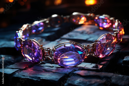 Magic ring made of precious metal with a large gemstone close-up © staras