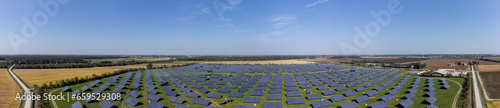drone view of Solar Panel Farm Carlino, Udine, Italy