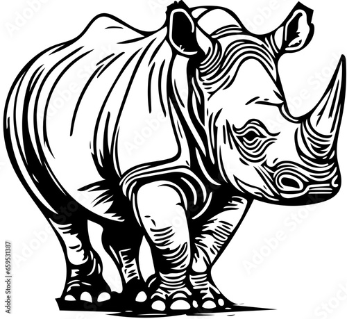 rhino illustration black and white   Silhouette of a rhinoceros svg 
