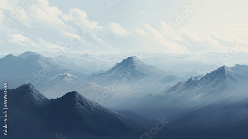  a painting of a mountain range with a bird flying over it. generative ai
