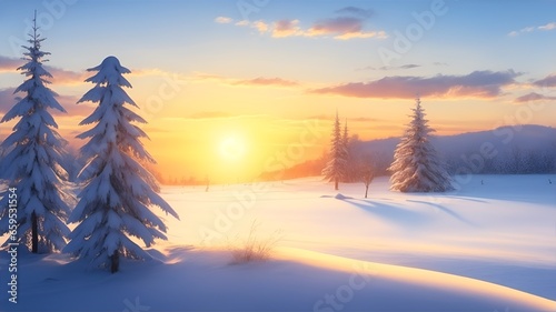 Background design of the sun rising on a winter morning. Winter background. Winter wallpaper © Tanvir
