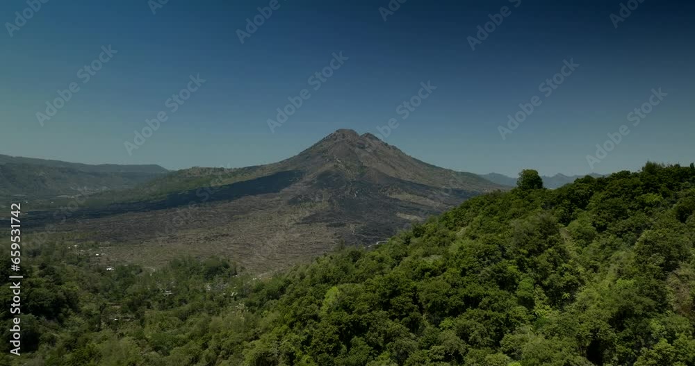 Aerial view of Mount Batur Volcano in Kintamani. Traces of lava on the ground. Aerial view of Mount Batur Volcano in Kintamani. Traces of lava on the ground.