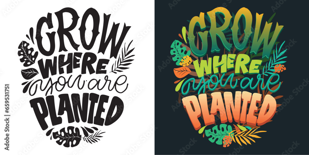 Set with hand drawn lettering quotes in modern calligraphy style ...