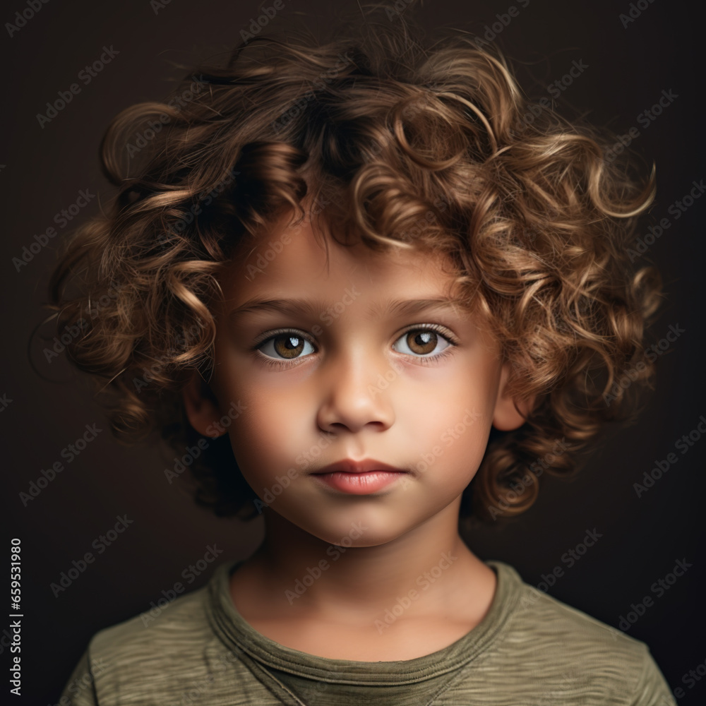 Portrait of a cute 5 year old boy with brown curly hair Portrait of a cute 5 year old boy with brown curly hair