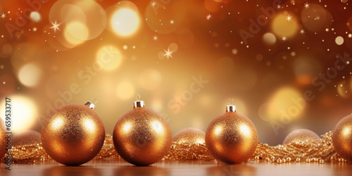 Beautiful Christmas decoration background with golden balls and Christmas lights