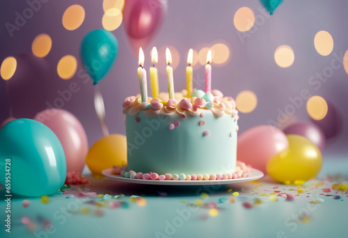 Compleanno Tenero con Torta, Candele e Palloncini