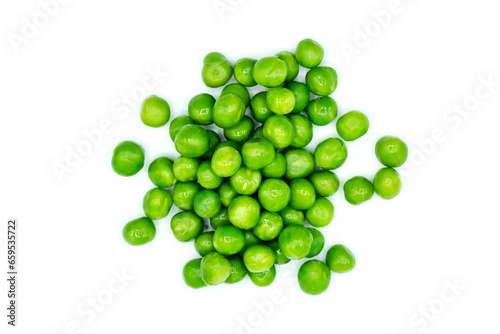 Green peas isolated on white background top view