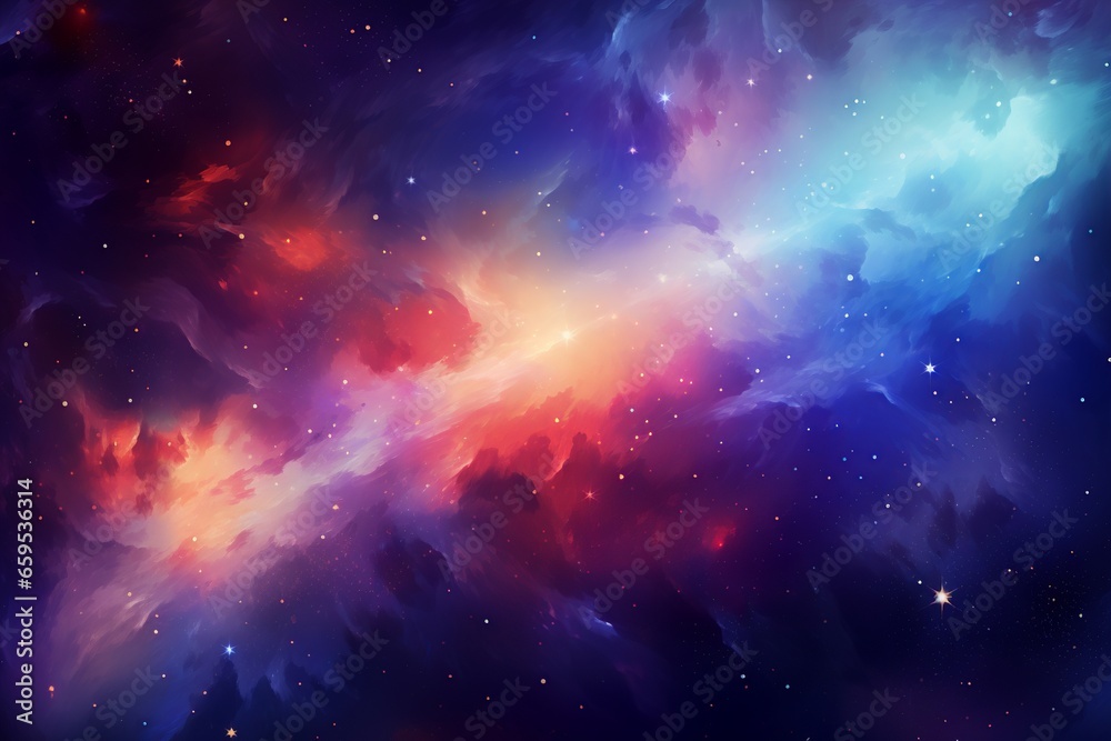 Abstract background. Ethereal cosmic nebula with radiant colors in deep space.