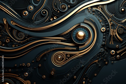 Abstract background. Sophisticated golden swirls and patterns on dark abstract backdrop