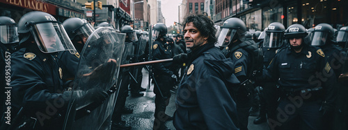 Riots in New York city. People strike protest indignantly in the streets 