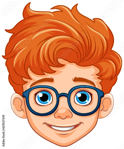 Boy cartoon head wearing glasses isolated