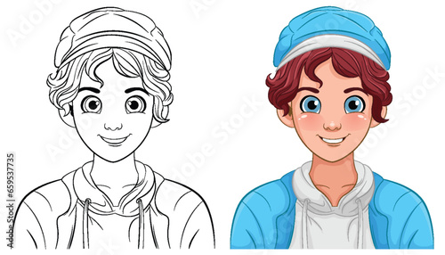 Male teen cartoon wearing hat