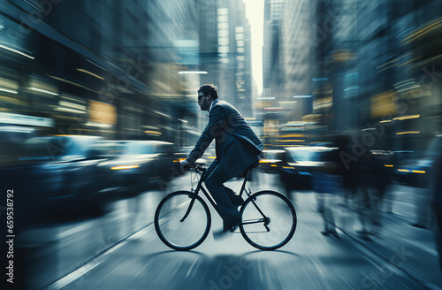 cyclist in traffic on the city roadway motion blur bicycle businesman © Katarzyna