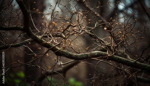 Autumn leaves on tree branch in forest generated by AI