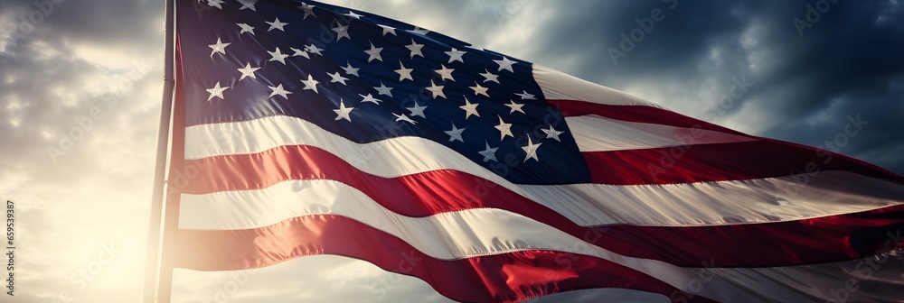 Fototapeta premium American flag waving in the wind.