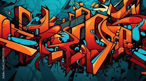 A vibrant and energetic street art-inspired mural painting with bold colors, abstract shapes, and expressive graffiti elements. (Generative AI)