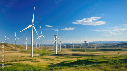 Wallpaper Mural tall modern wind power plants stand along the road, landscape, network, alternative energy source, green, clean, renewable, electricity, natural, eco-friendly, sky, space for text Torontodigital.ca