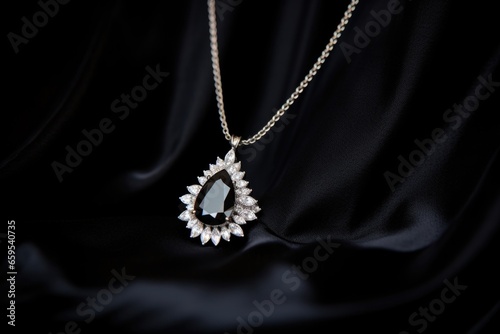 luxurious diamond pendant on a black velvet cushion