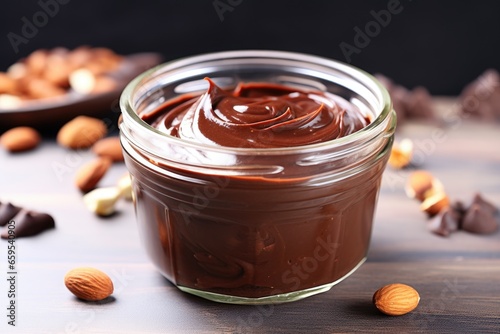 nut-free chocolate spread in a low glass jar photo