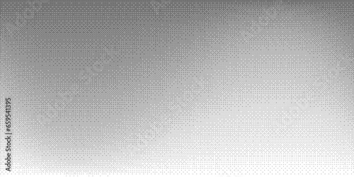 Fading black and white pixel texture with dithering. Halftone wave monochrome vector background with squares pattern.
