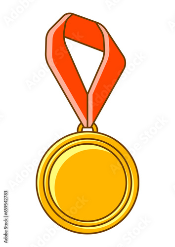 Gold medal with ribbon. Illustration of award for sports or corporate competitions.