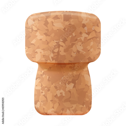 Realistic cork wood champagne stopper with texture isolated on white background. Vector illustration