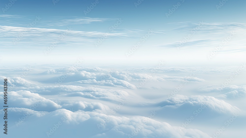  a blue sky with clouds and a plane in the distance.  generative ai