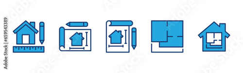 House plan icon set. Home floor plan icon symbol. Blueprint for office, house, apartment, workspace, residence, real estate. Apps and websites. Vector illustration