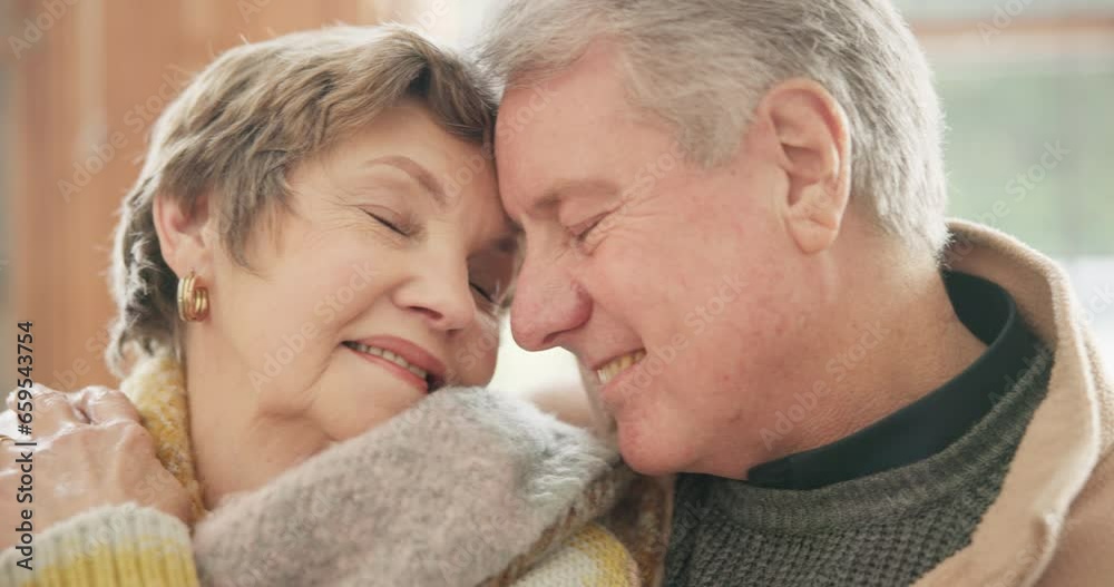 Home, hug and senior couple with retirement, relax and commitment with happiness, kindness and bonding. Apartment, elderly woman and old man embrace, marriage and support with romance, trust and joy Home, hug and senior couple with retirement, relax and commitment with happiness, kindness and bonding. Apartment, elderly woman and old man embrace, marriage and support with romance, trust and joy