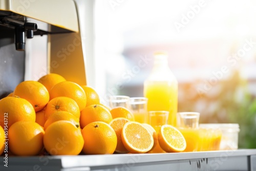 a clean juicing machine with fresh oranges aside