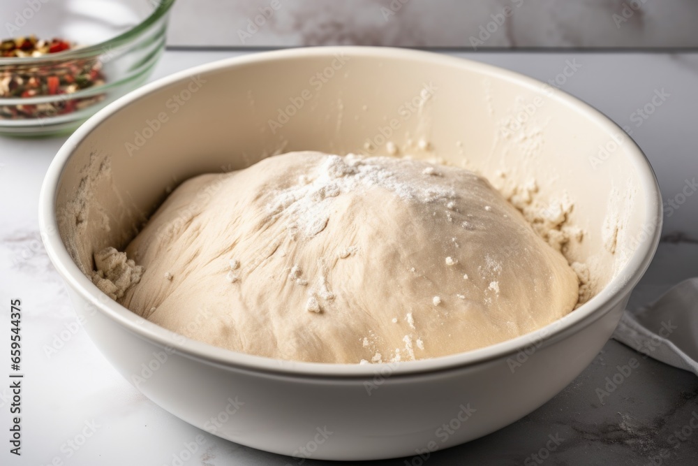 dough rising in a covered bowl