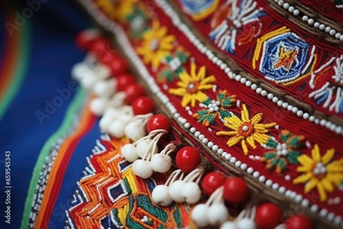 close-up of a beadwork on a childs ethnic dress