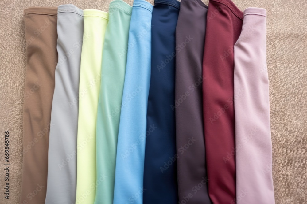 shot of plain tank tops evenly spaced on fabric background shot of plain tank tops evenly spaced on fabric background