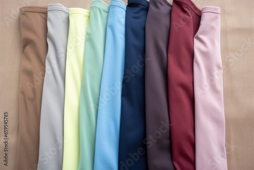 shot of plain tank tops evenly spaced on fabric background
