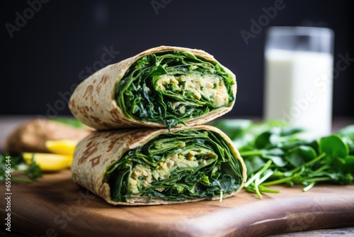 homemade tortilla wraps filled with greens and protein