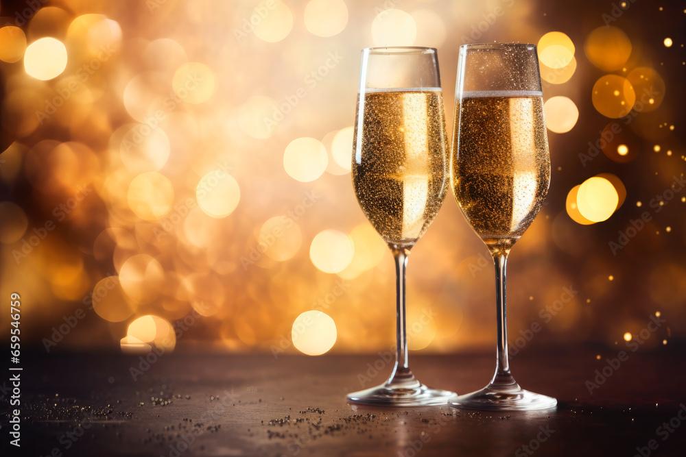 glasses of champagne on shiny and gold background glasses of champagne on shiny and gold background