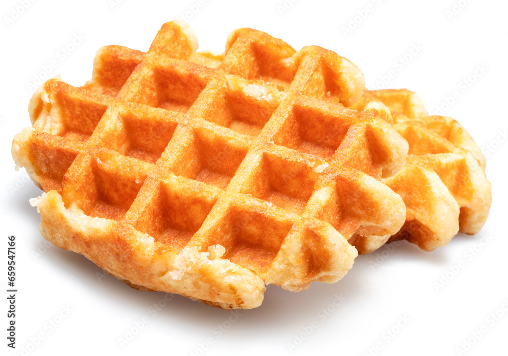 Belgian waffle with deep pockets for filling isolated on white background. Belgian waffle with deep pockets for filling isolated on white background.
