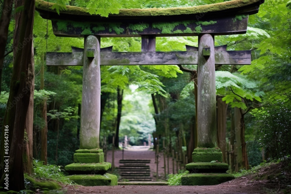 a shinto shrine gate torii in a lush forest a shinto shrine gate torii in a lush forest