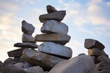 close view of a telltale inuit inukshuk stone structure under open sky