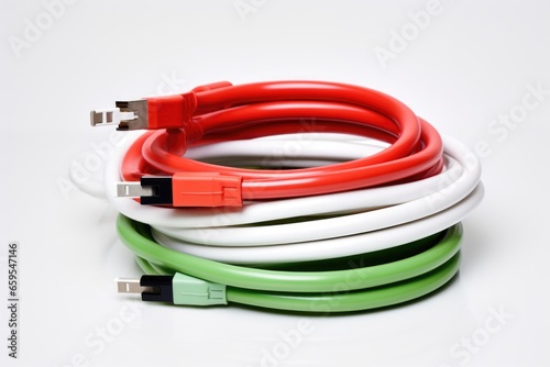 neatly coiled charging cables against a clean white background