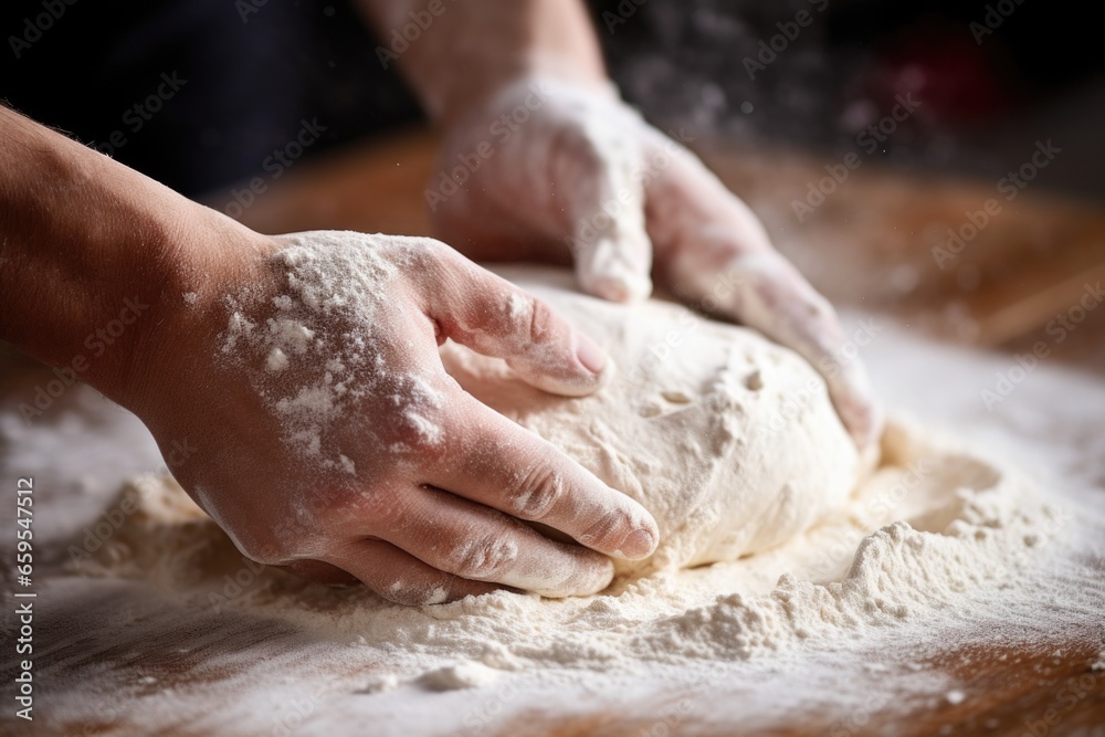 close-up of pizza dough being kneaded