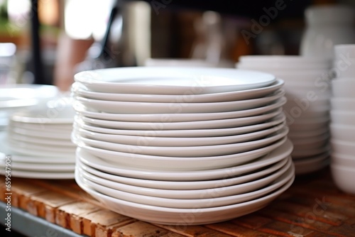 white ceramic plates neatly stacked in a dishwasher